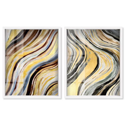 Ensemble de 2 décorations murales boho Godeed Geode Glam Shadowbox par Art Remedy, cadre blanc, 25 x 31
