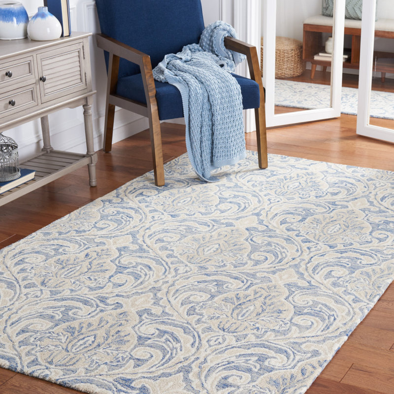 Connollee Ikat Handmade Tufted Wool Ivory/Grey Area Rug, Rectangle 8' x 10'