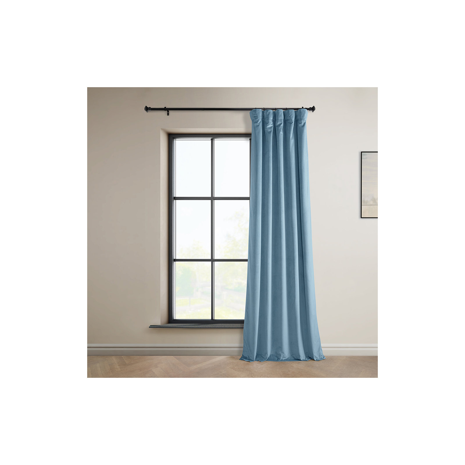 Matra Plush Velvet Curtains for Bedroom - Room Darkening Curtains for Living Room Window Single Panel, Light Beige