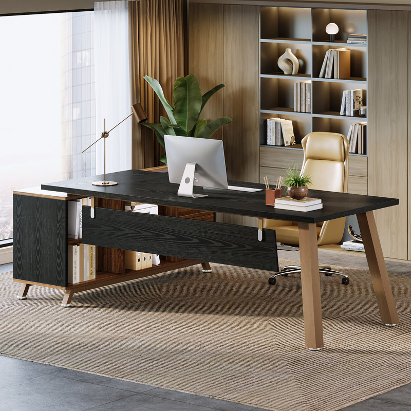 78.7" L-Shaped Executive Desk, Modern Large Office Computer Desk with Storage Cabinet for Home Office, Black