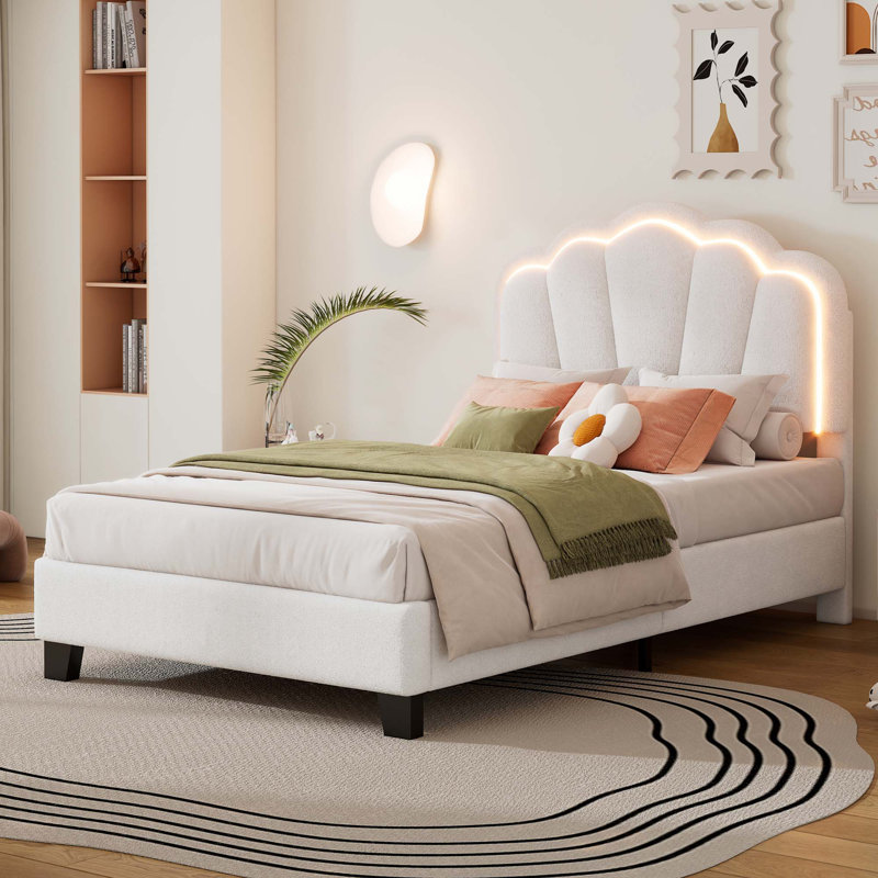 Lit tapissier en forme de fleur, Blanc, Lit simple