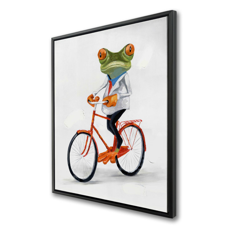 Drôle de grenouille chevauchant un vélo - chambre à coucher décorative d'art sur toile