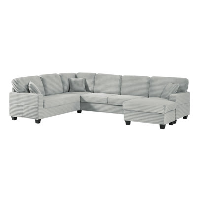Sectional Sofa U-Shaped Sectional 125.2" Upholstered L-Shaped Sofa With A Movable Ottoman And Side Storage Pockets For Living Room, Grey