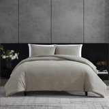 Vera Wang Puckered Texture Cotton Gray Duvet Cover Set