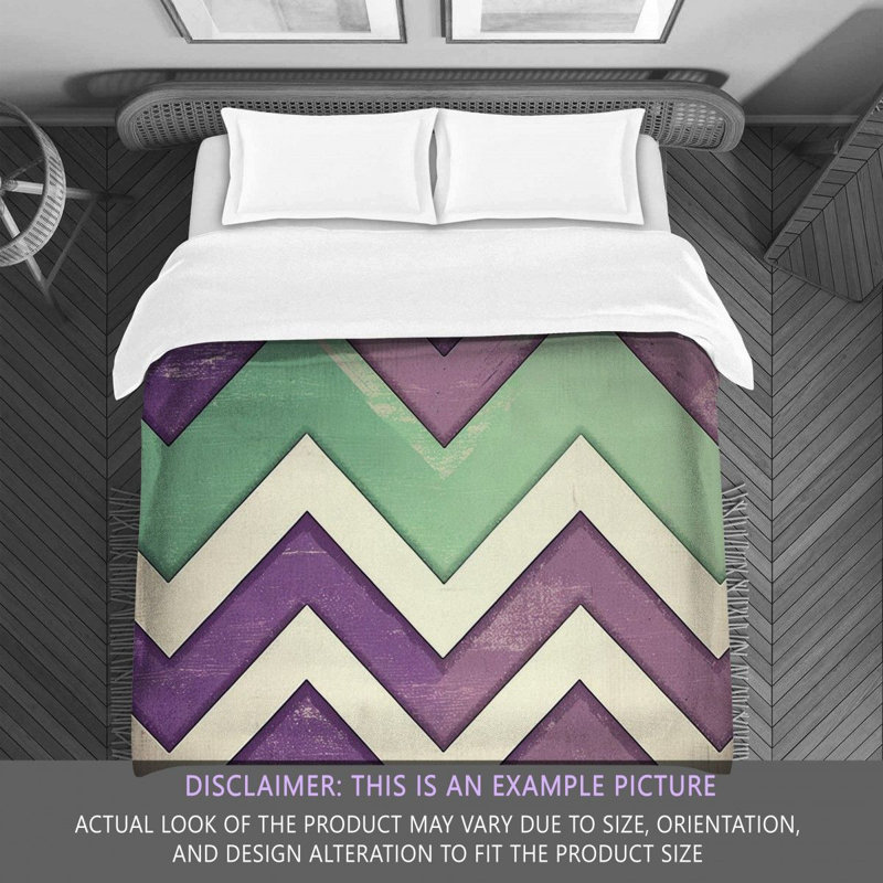 Checkered Comforter, Twin Extra Long Comforter, Green/Purple Chevron
