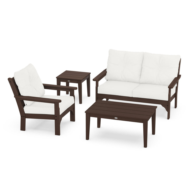 Vineyard 4-Piece Deep Seating Set, Natural Linen, Mahogany