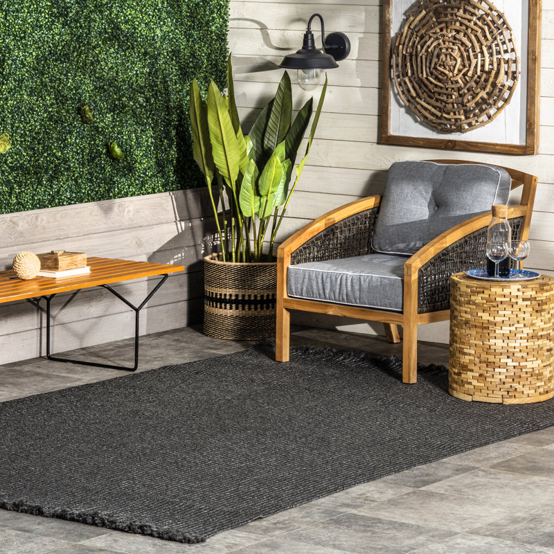 Tapis intérieur / extérieur gris anthracite Bedard, Rectangle 12 pi x 15 pi
