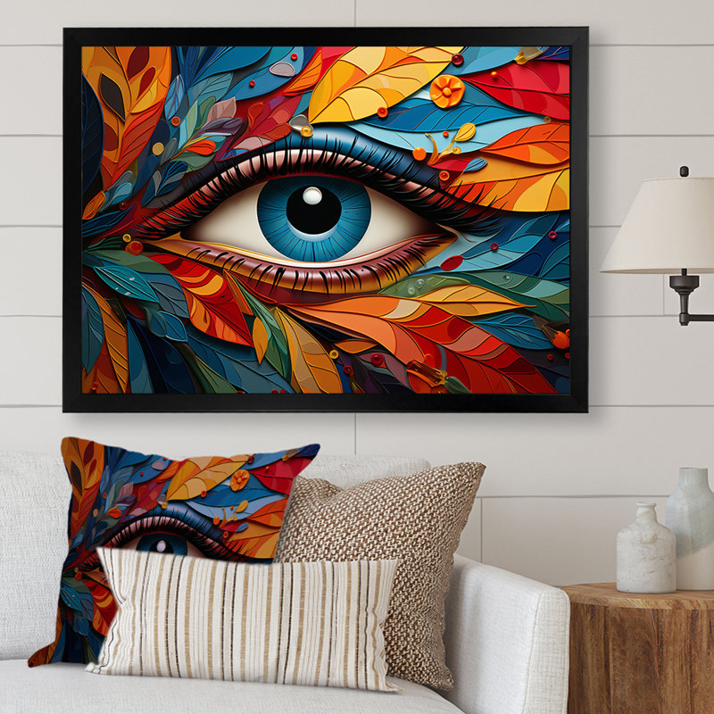 Symphonie des yeux sur feuille, H 34 po x l 44 po x P 1,5 po, Cadre simple noir