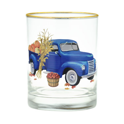 East Urban Home 14-Ounce 22k Gold Rim DOF Double Old Fashioned Glass (Set of 4) - Harvest Blue Truck -  86DEFB9CAEDE4B4F8D5CCD975DB9ABDB