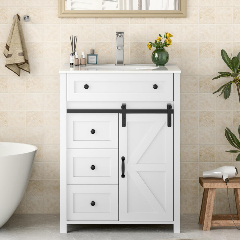 Bathroom Vanity With Sink Faucet Combo, White, 23.6"