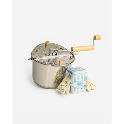 Wabash Valley Farms Stainless Steel Whirley Pop Stovetop Popcorn Popper with Creamy Ranch Popcorn Seasoning Gift Set – 6 Quart