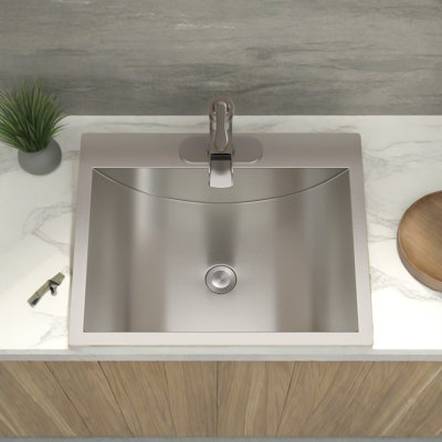 Brushed Nickel Stainless Steel Drop-In Bathroom Sink With Pop-Up Drain, 21" X 17" | Gift Idea