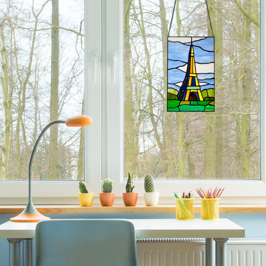 14.5"H Eiffel Tower Stained Glass Window Panel Winston Porter