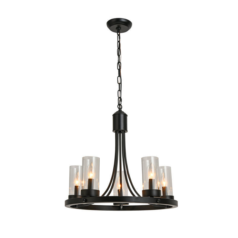 Lustre en roue de chariot à 5 lumières de style bougie Thackinh