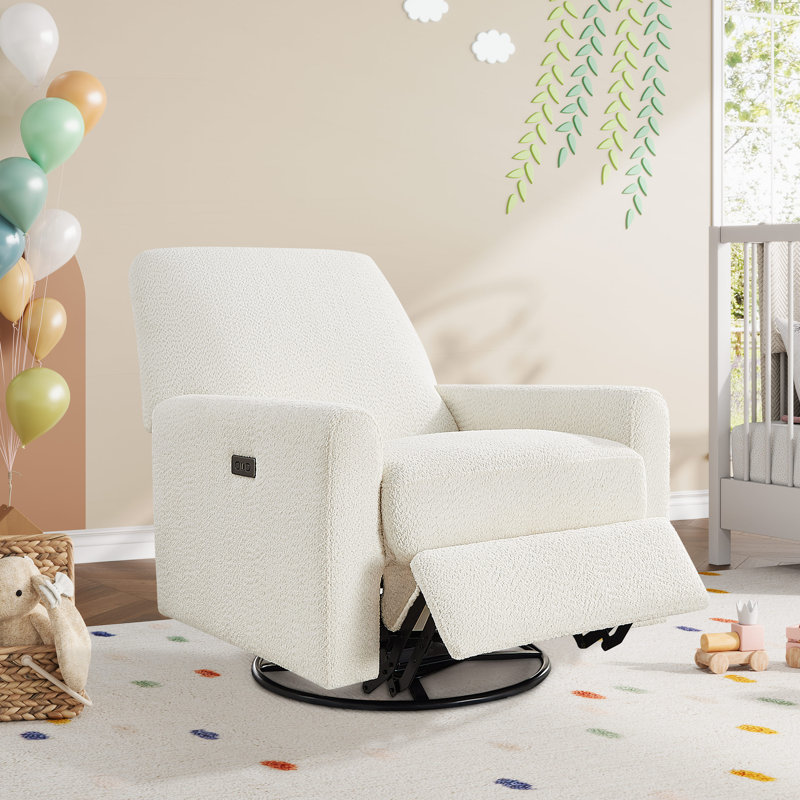 Fauteuil inclinable électrique pivotant 31,5 pouces, Blanc / Blanc