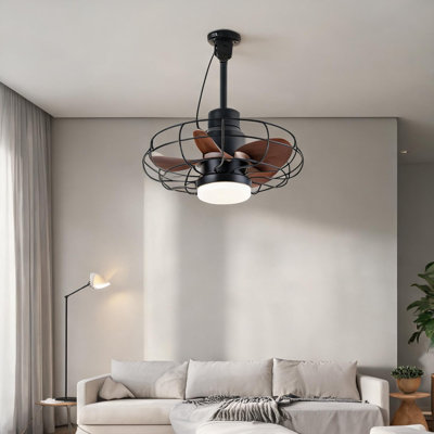 Ventilateur de plafond extérieur en cage avec éclairage à DEL et télécommande, 20 pouces à brancher, ABS noir élégant pour les pavillons de jardin et les patios