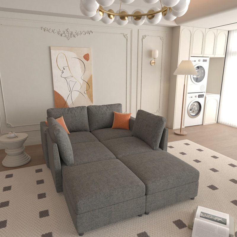 Canapé modulaire moderne avec rangement, canapé en tissu de chenille en forme de U 6 pour le salon, grand lit modulaire de 123 po