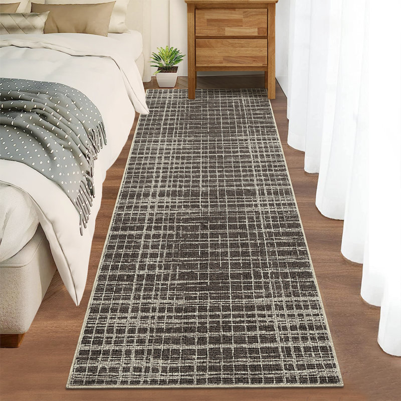 Plaid Machine Washable Rug with Rubber Backing Modern Non-Slip Carpet for Living Room, Bedroom, Dining Room, Office, Playroom, Nursery