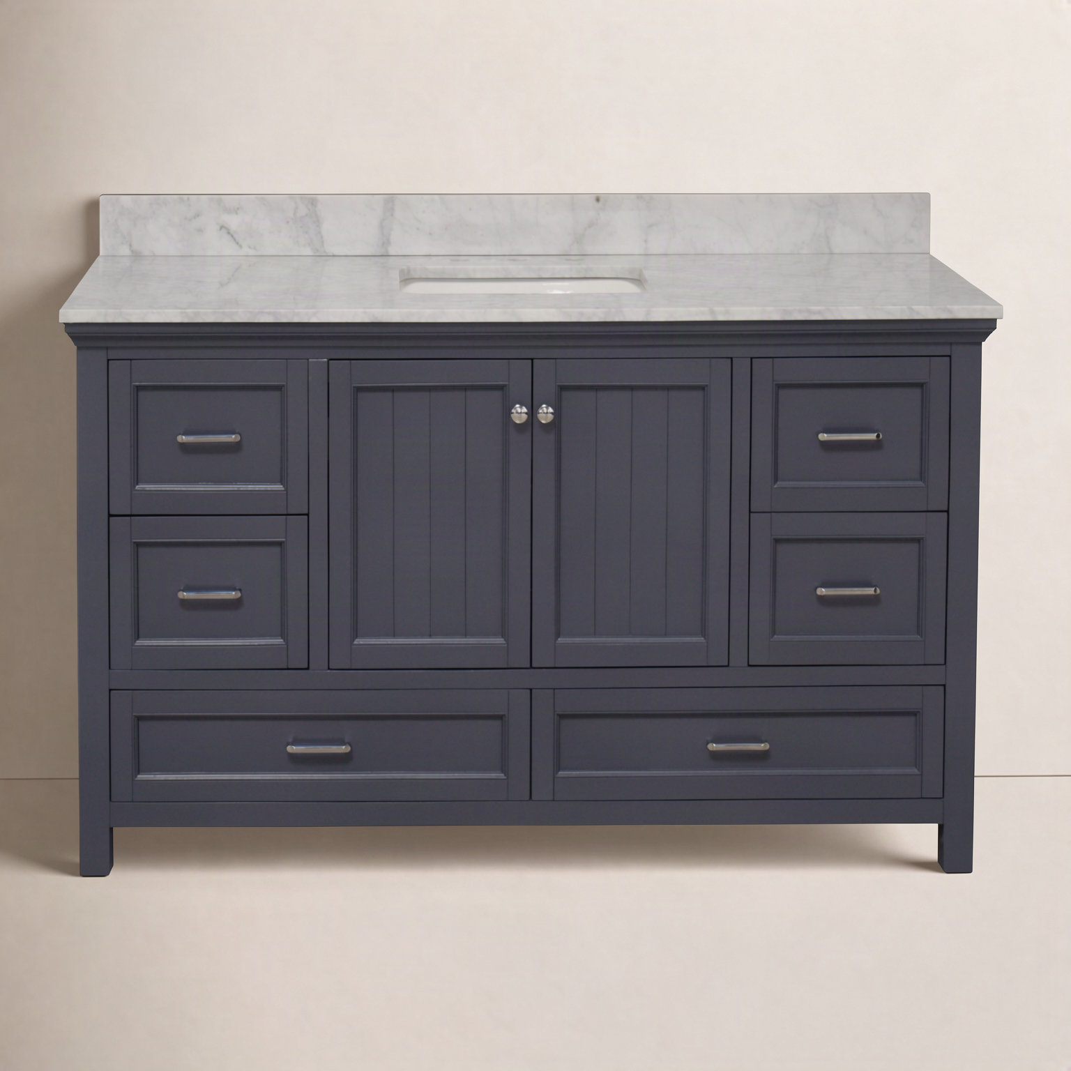 Maven 60" Carrara Marble Single Bathroom Vanity, Marine Gray
