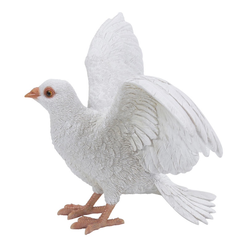 White Resin Pigeon Garden Figurine with Spread Wings