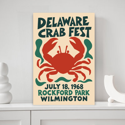 Delaware Crab Fest 1968 Classic Retro Vintage Crab Beach Ocean Wall Art Print by Patryk Krygowski - Wrapped Canvas Print