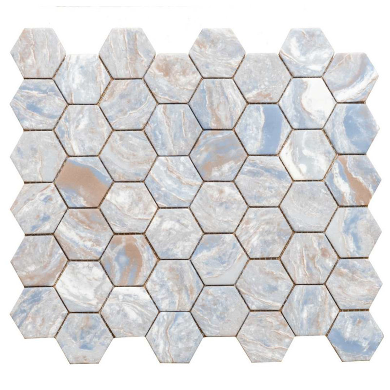 Recycled 1.88" x 1.88" Glass Honeycomb Mosaic Wall  Tile, Ocean