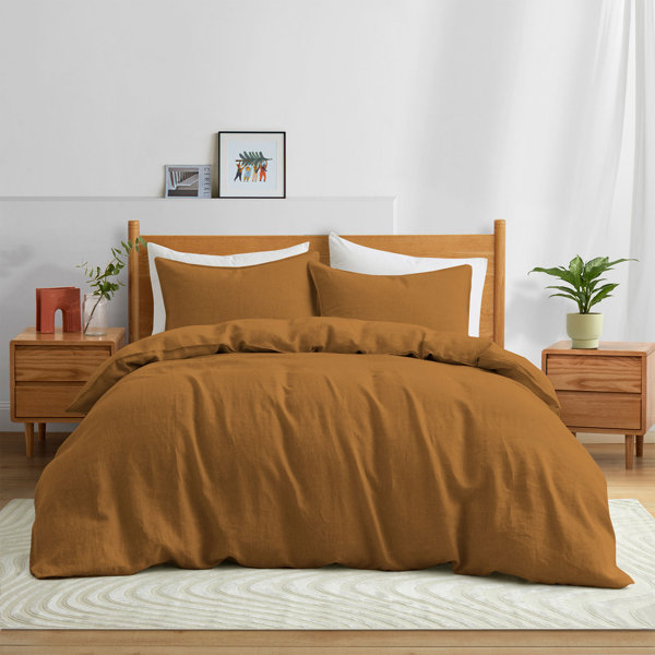 100% Linen Bedding Set With Embroidery Edge, Pin Stripe Duvet