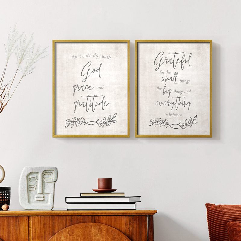 «God Grace and Gratitude», reproduction encadrée de qualité supérieure - prête à être accrochée - aucun clou requis - aucun clou requis