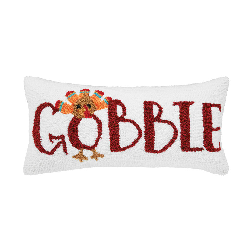 Gobble Thanksgiving Turkey Hooked Throw Pillow