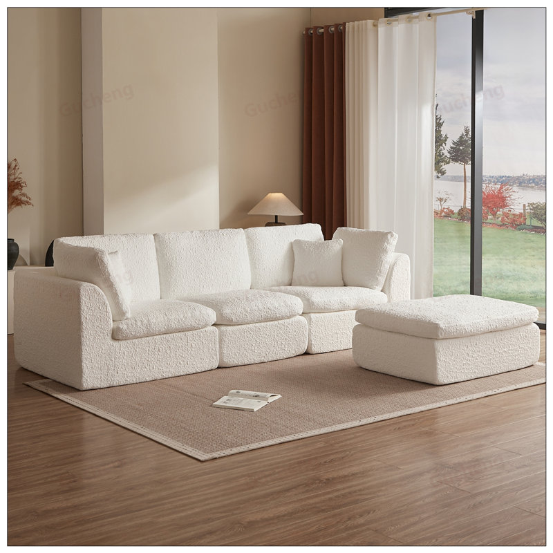 Canapé modulaire en forme de L avec repose-pieds et canapé modulaire 110 pouces 110 pouces pour le salon, Blanc