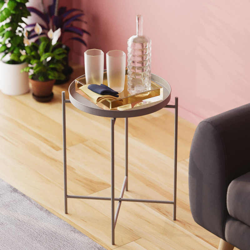 Table basse moderne grise 18,1 po x 22,0 po x 18,1 po | Fabrication 100% métal, poids léger de 4,5 lb | Conception élégante de couleur unie, parfaite pour le salon, pièce décorative élégante et durable pour tout espace
