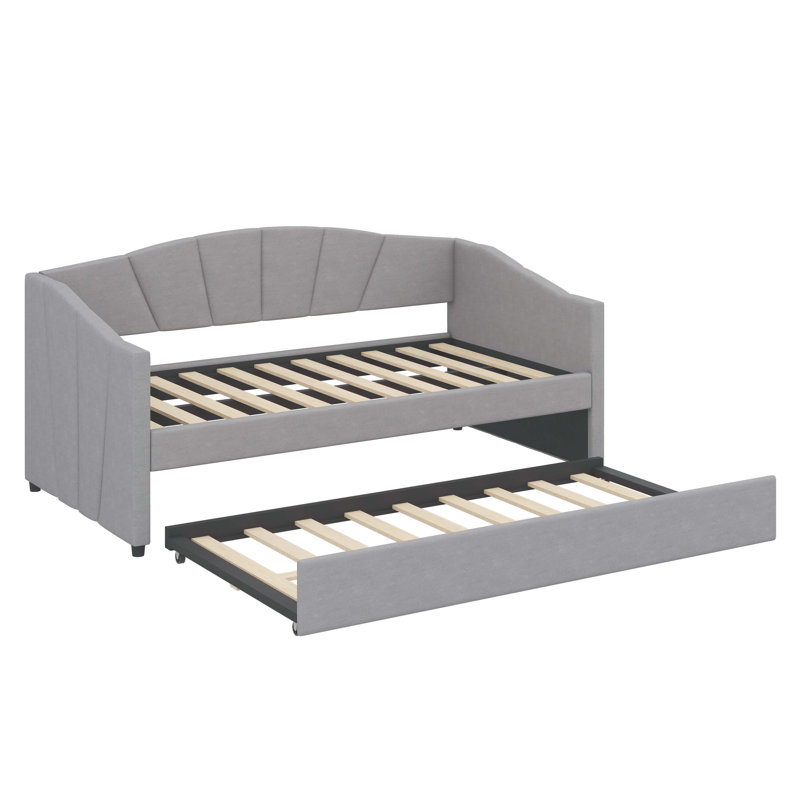 Twin-Size Upholstered Sofa-Style Daybed With Under-Bed Trundle, Gray