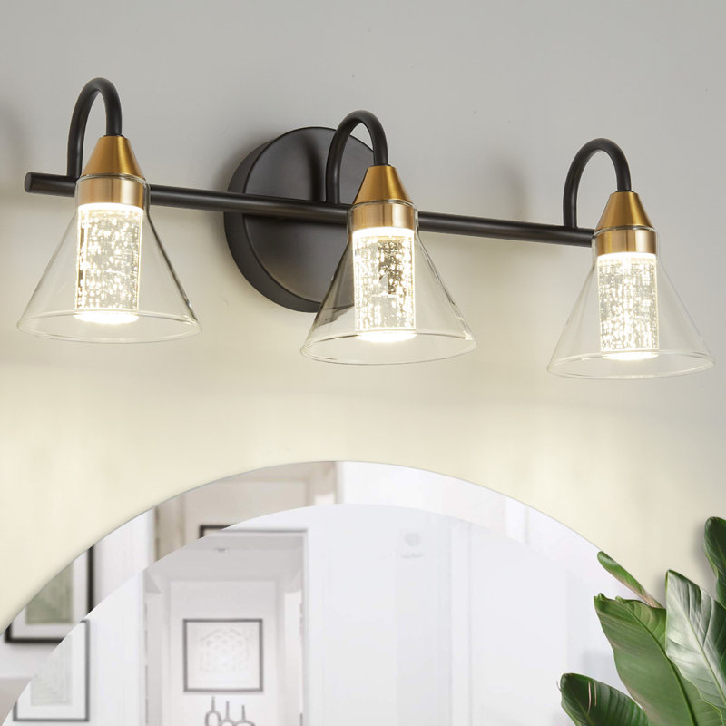 Pinckneyville 3 - Light Dimmable Bubble Crystal LED Light Vanity Light Bathroom Light, Black/Gold