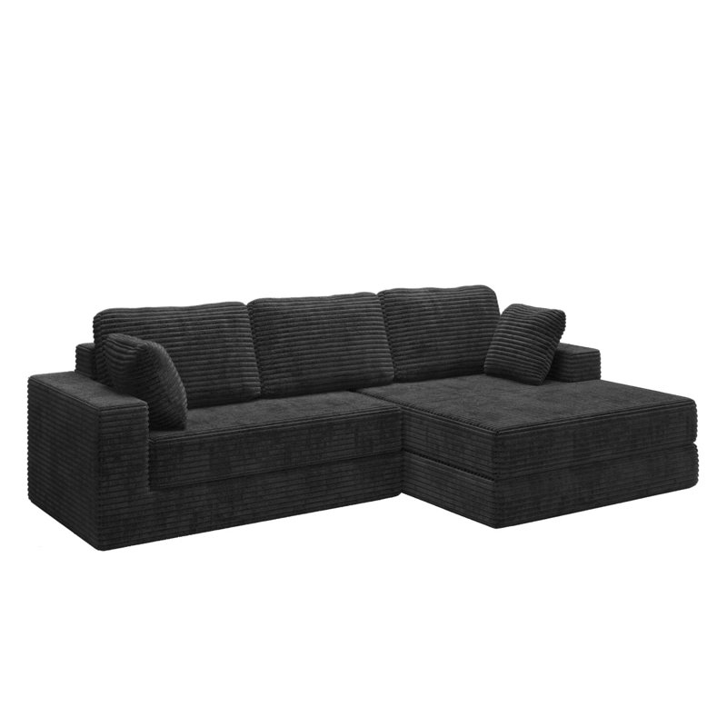 Canapé modulaire en L 28,25 po Boneless, Tissu noir, Orienté à droite