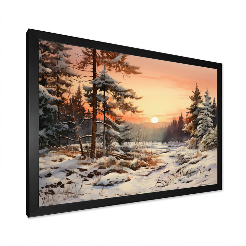 Winter Winter Tree Horizon sur toile, H 16 po x l 32 po x P 1 po, Cadre simple noir