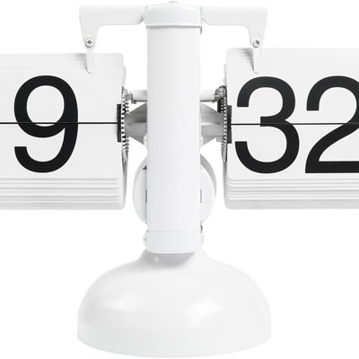 Horloge de bureau à rabat (blanche), horloge de table à rabat automatique au design rétro vintage