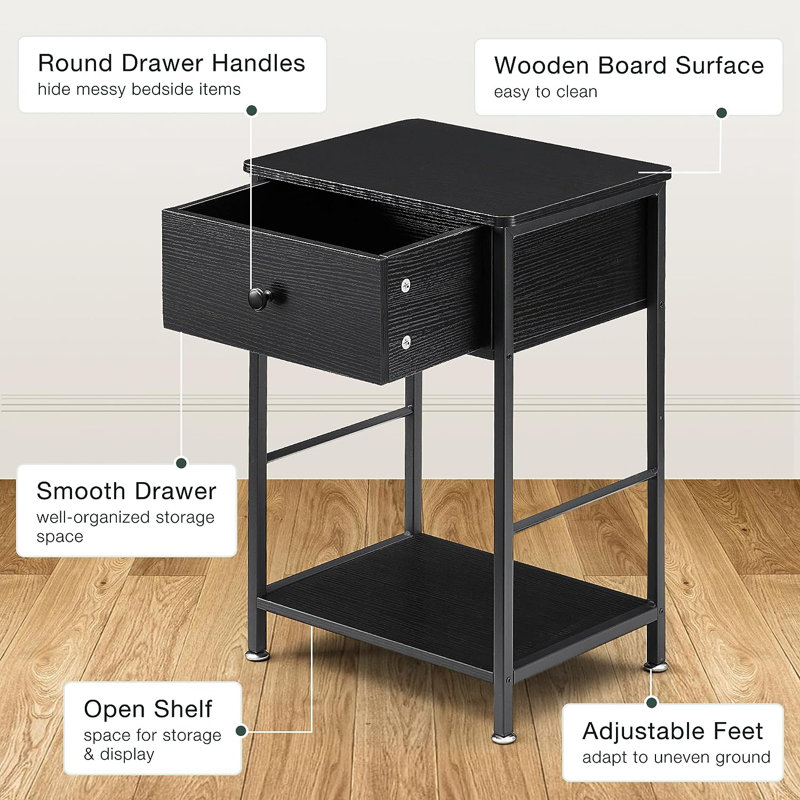Houten 40cm W Iron Bedside Table