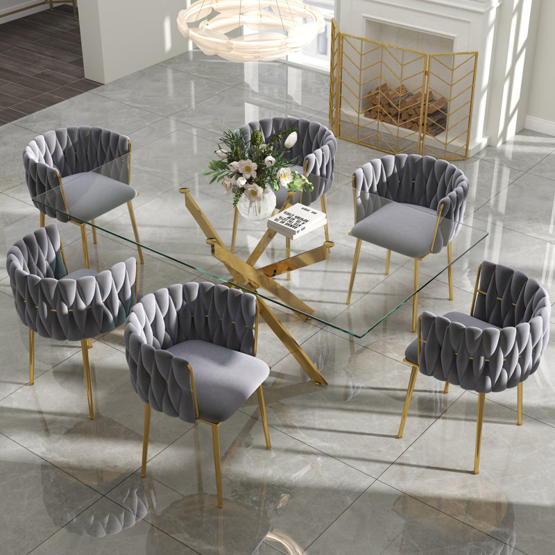 Ensemble de salle à manger Antli, Gris, 29.5"H x 63"L x 31.5"W, Doré