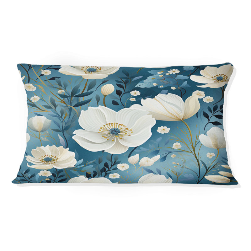 Oreiller imprimé floral blanc et bleu Meadow Serenity I