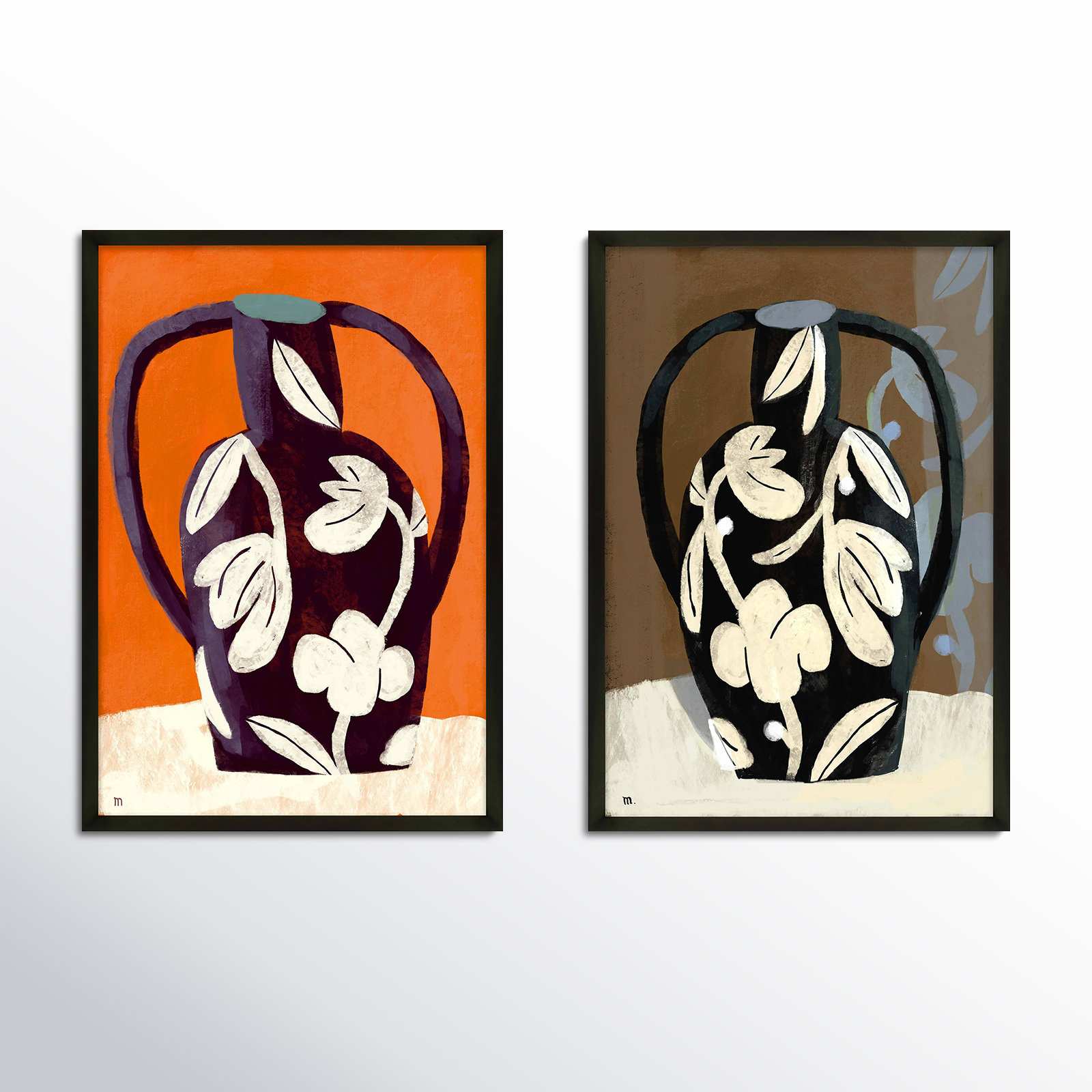 Black Vases 2-Piece Print Set by Marco Marella, Black Framed Paper, 20" H x 14" W x 1.25" D