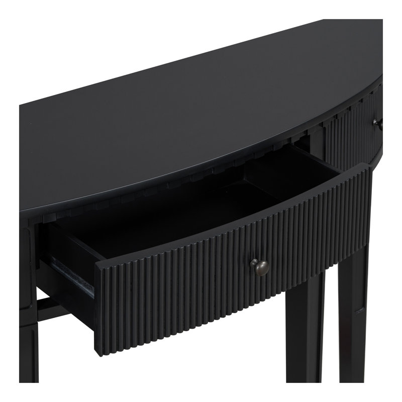 Caractéristiques distinctives de la console en placage de pin avec tiroirs à rayures verticales et quatre pieds, Noir