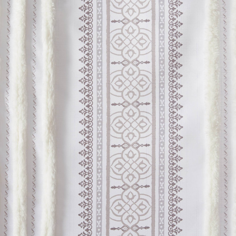 Extra Long White Velvet Geometric Stripe Drape Panel