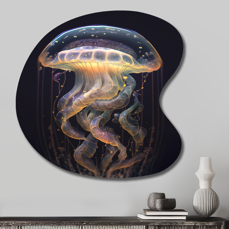 Art mural asymétrique en métal Jellyfish III, H 27 po x l 27 po