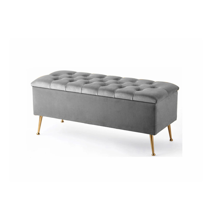 Amara Wide Velvet Tufted Rectangle Storage Ottoman Footstool Upholstered Bench with Legs for Living Room & Bedroom, Grey