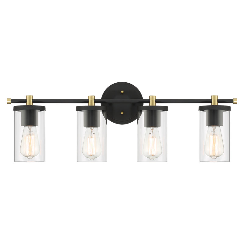 Burneta 4 - Light Bathroom Steel Dimmable Vanity Light, Aged Zinc/Satin Brass