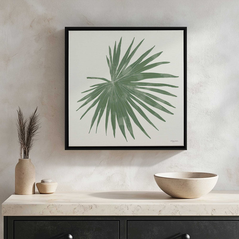 «Tropical Fan Palm» par Molly Mattin, reproduction d'art, L 36 x H 36, Argent, Toile avec cadre