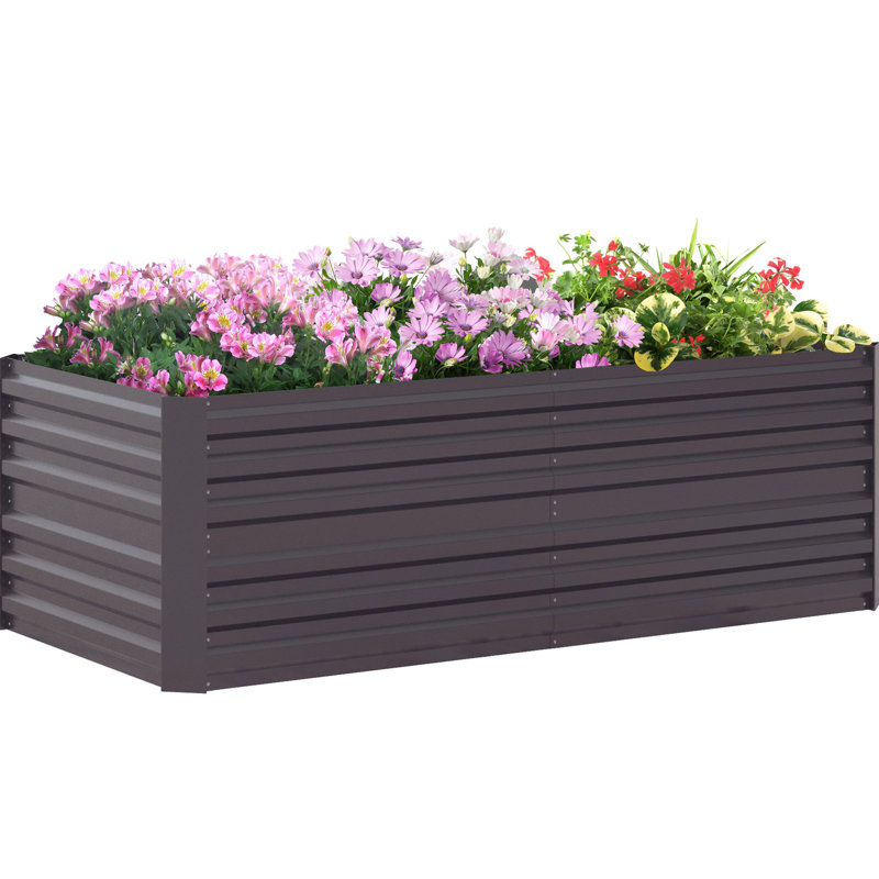 Galvanized Raised Veggie Bed Kit, 6'X3'x2', Dark Gray. Metal Box For Veggies, Flowers, Herbs. Reinforced, Open, Ample Growth Space Gray Garden Setup Kit Box, 6'X3'x2'. Robust Flowers & Generous