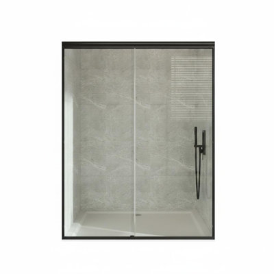 Porte de douche coulissante double semi-sans cadre, verre trempé avec film antidéflagrant, revêtement imperméable, support réversible pour la salle de bain