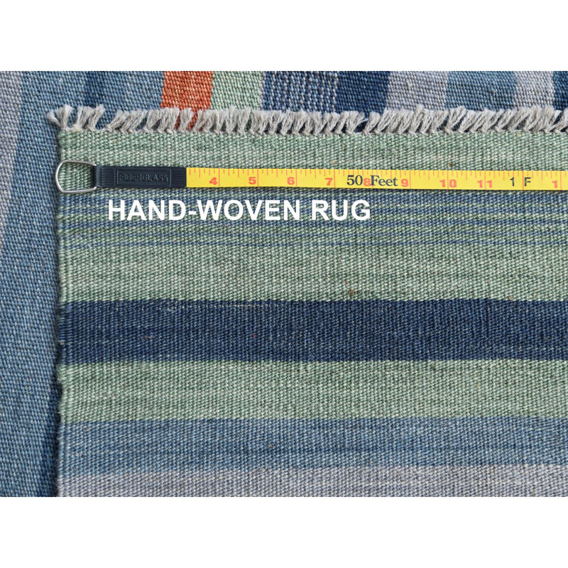 Tapis orange / bleu en laine noué à la main de conception unique 10 pi 4 po x 14 pi 2 po New Age