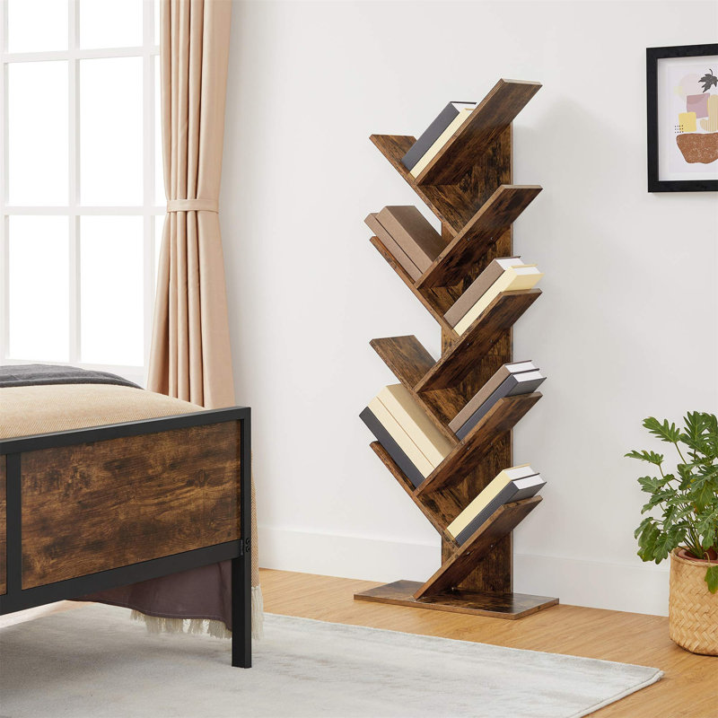 Sarahi 141.5cm H x 50cm W Solid Wood Geometric Bookcase, Rustic Brown